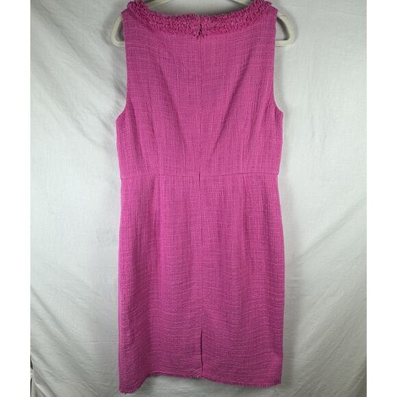 J. Crew Pink Tweed Sheath Dress, Size 12, NWOT, Fringe Collar & Hem - Picture 8 of 16